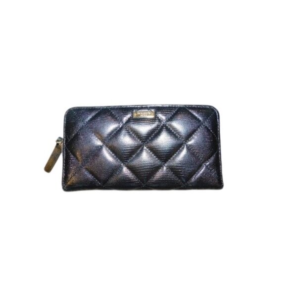 Kate Spade Large Zip Around Black Quilted Leather Clutch Wallet - Picture 1 of 3